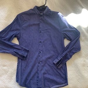 Navy blue patterned button down.